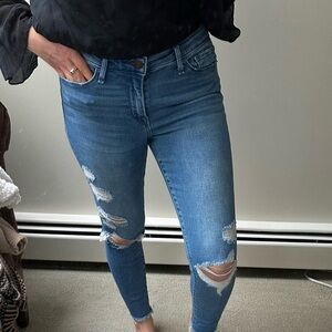 Abercrombie & Fitch Blue Skinny Jeans with Distressed Details